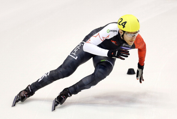 Olivier Jean of Canada in action during the Men's 1000m preliminaries on day two of the Samsung ISU Short Track World Cup at the Palatazzoli on November 8, 2013 in Turin, Italy. 