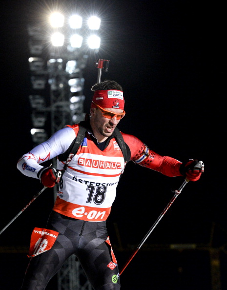 Canada's Jean-Philippe Le Guellec competes during the men's 20 km individual race of the Biathlon World Cup in Ostersund on November 28, 2013. 