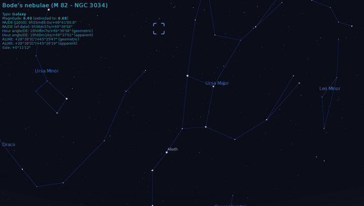 Where to find the galaxy M82, home to the new supernova.