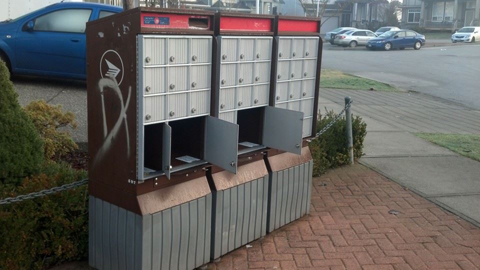 Some mailboxes were broken into in Surrey Thursday morning. Credit: Jessie Hanson.