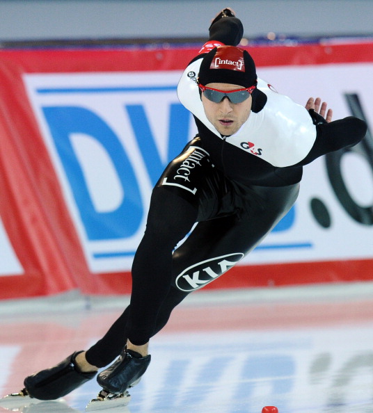 Canadian Lucas Makowsky competes in the 1500 m event during the 2013 World Single Distances Speed Skating Championships in Sochi on March 21, 2013.