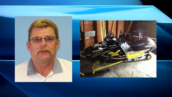 Photographs of overdue man and a snowmobile similar to the one he was last seen operating Saturday in Kelvington, Sask.