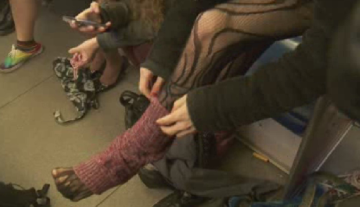 Some transit users strip down to their undies for No Pants Day.