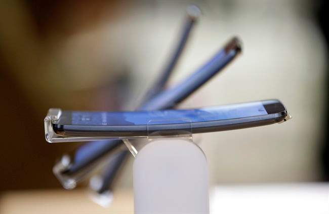 LG Electronics's smartphone G Flex is displayed during a media event at its head office in Seoul, South Korea. 
