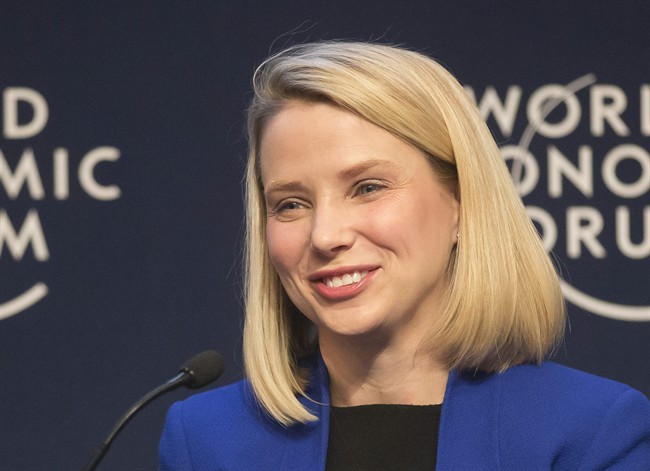 Yahoo CEO Marissa Mayer smiles during a session at the World Economic Forum in Davos, Switzerland. 