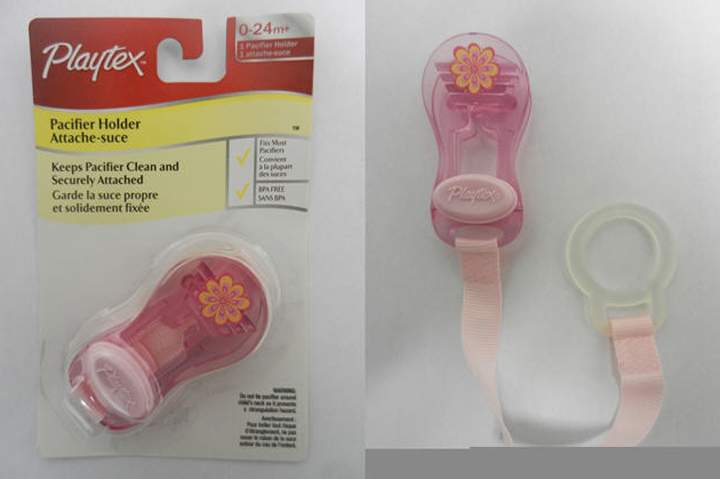 Playtex is recalling approximately 1.4 million pacifier holders in Canada and the United States due to concerns that a a small child could choke if a part of the clip broke off.