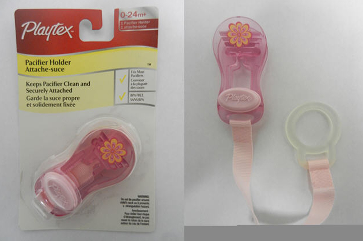 Playtex is recalling approximately 1.4 million pacifier holders in Canada and the United States due to concerns that a a small child could choke if a part of the clip broke off.