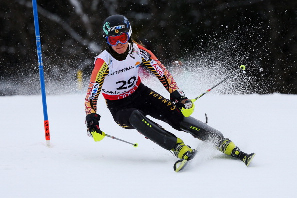 Brittany Phelan of Canada skis in the Women's Slalom during the Alpine FIS Ski World Championships on February 16, 2013 in Schladming, Austria.  