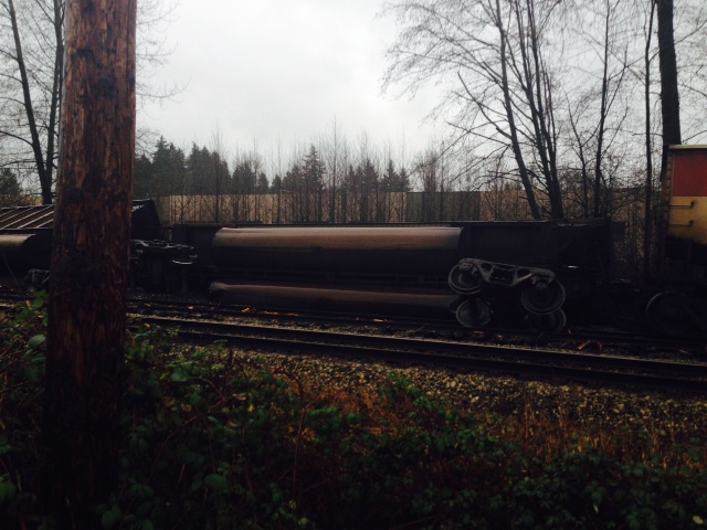 Several train cars ran off the tracks in Burnaby.