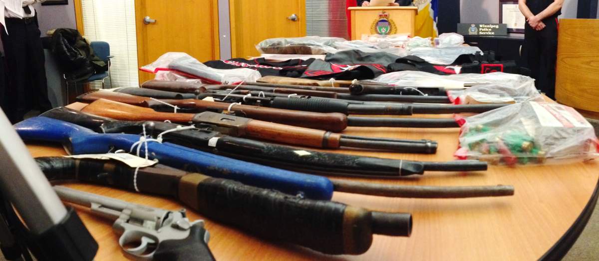 Items seized during Winnipeg police Project Falling Star, shown to media on Friday January 24, 2014