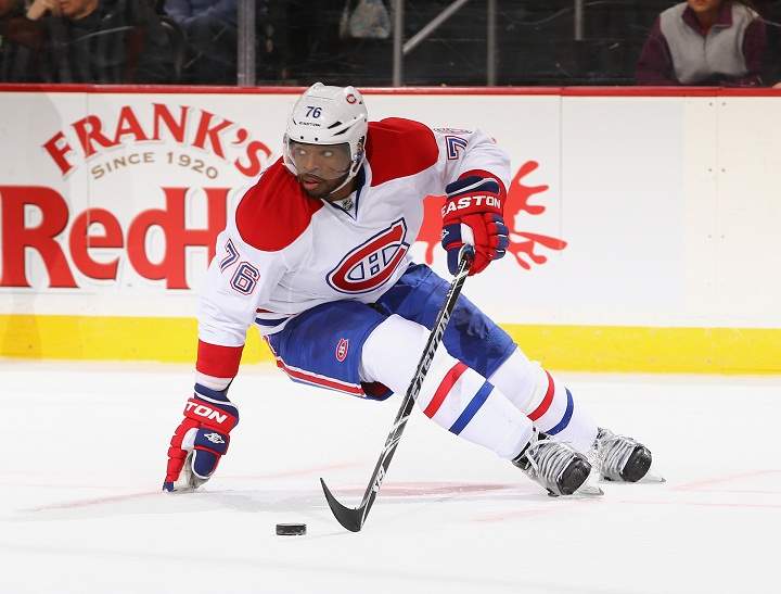 P.K. Subban during a game at Prudential Center on December 4, 2013 in Newark, New Jersey.