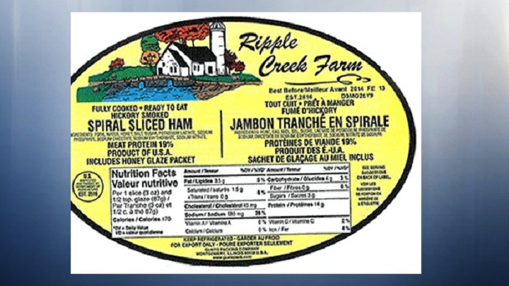 Ripple Creek Farm's spiral ham has been recalled due to Listeria concerns.