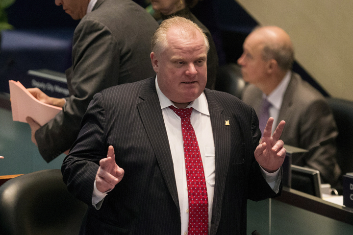 Toronto Mayor Rob Ford speaks from the council floor in Toronto on Thursday January 30 , 2014.