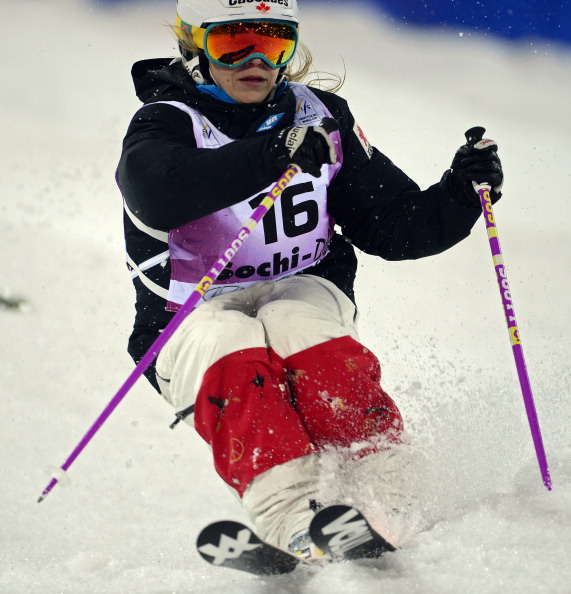 Canada's Audrey Robichaud  competes during Ladies' FreeStyle Moguls final race at the Snowboarding and Free Style World Cup Test Event at the Snowboard and Free Style Centre in Rosa Khutor near the Russian Black Sea resort of Sochi on February 15, 2013.