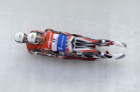 Canadians Tristan Walker and Justin Snith compete during the Luge World Cup men's doubles event in Schoenau near Koenigssee, southern Germany, on January 5, 2013.