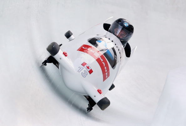 Chris Spring and Luke Demetre of Canada during a training run for the Men's Bobsleigh event at the Viessmann FIBT Bob & Skeleton World Cup at Olympia Bob Run on January 9, 2014 in St Moritz, Switzerland. 