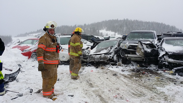 Part of a major Quebec highway has been shut down after bad road conditions contributed to a multi-vehicle pileup on January 27, 2014.