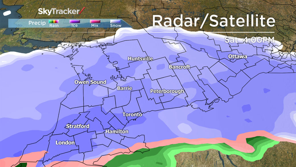 Though Toronto has escaped the snowfall warning, much of the surrounding area hasn't.