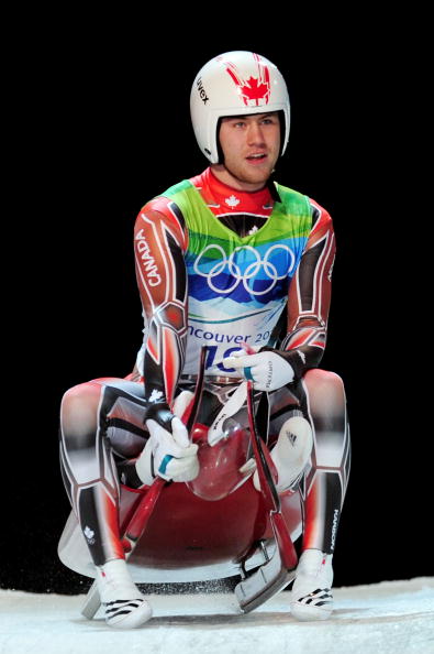 Tristan Walker and Justin Snith of Canada are seen after they competed in the Luge Doubles on day 6 of the Vancouver 2010 Winter Olympics at the Whistler Sliding Centre on February 17, 2010 in Whistler.