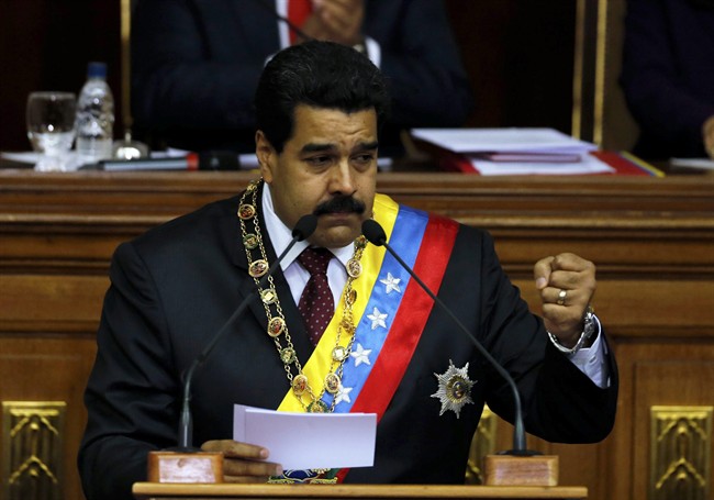 Venezuela's President Nicolas Maduro speaks during his annual state-of-the-nation address to the National Assembly in Caracas, Venezuela, Wednesday, Jan. 15, 2014. 