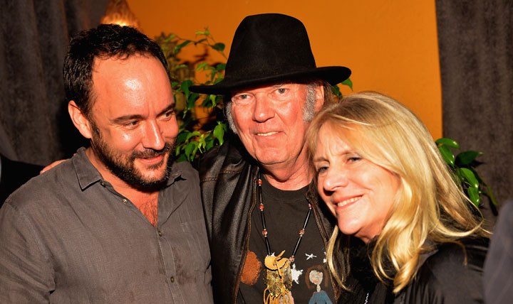 Dave Matthews, left, with Neil Young and his wife Pegi Young.
