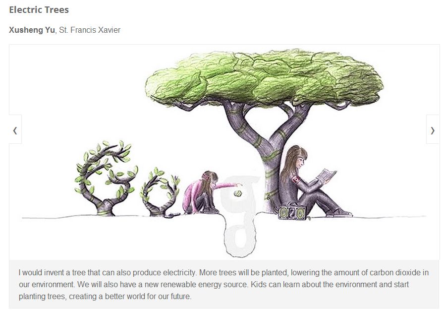Xusheng Yu is a finalist in the Doodle 4 Google national contest. His design is ‘Electric Trees.’