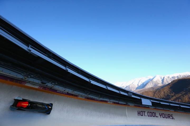 Sandra Kiriasis pilots the women's Germany 3 bobsled during practice ahead of the Sochi 2014 Winter Olympics at the Sanki Sliding Center on February 6, 2014 in Sochi, Russia.
