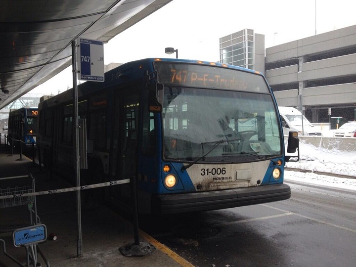 The 747 Express Bus, which takes commuters to and from the Pierre Elliot Trudeau airport in Montreal on February 5, 2014.