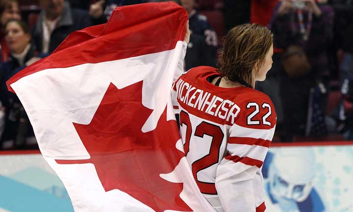 Hayley Wickenheiser waves the flag in Vancouver