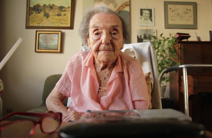 Photo dated July 2010 made available by the makers of the Oscar nominated documentary The Lady in Number 6, in which she tells her story, of Alice Herz-Sommer, believed to be the oldest-known survivor of the Holocaust, who died in London on Sunday morning at the age of 110. 