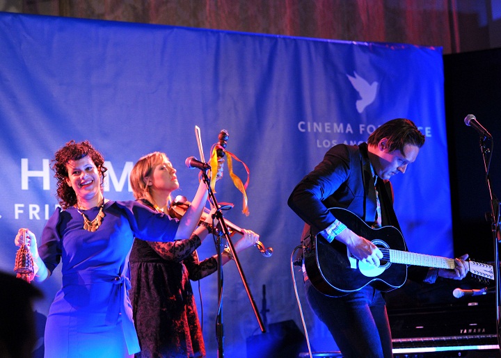 Arcade Fire onstage at the Cinema For Peace event benefitting J/P Haitian Relief Organization in Los Angeles held at Montage Hotel on January 14, 2012.