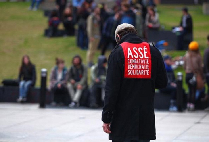 A member of the Association pour une solidarité syndicale étudiante (ASSÉ) at a student protest in Montreal on April 25, 2012.