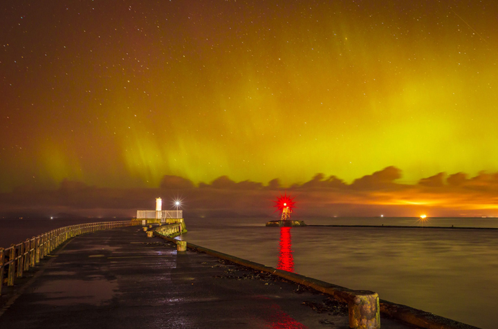 The northern lights are as seen from the  coastline in Ayr, Scotland on Feb. 28, 2014.