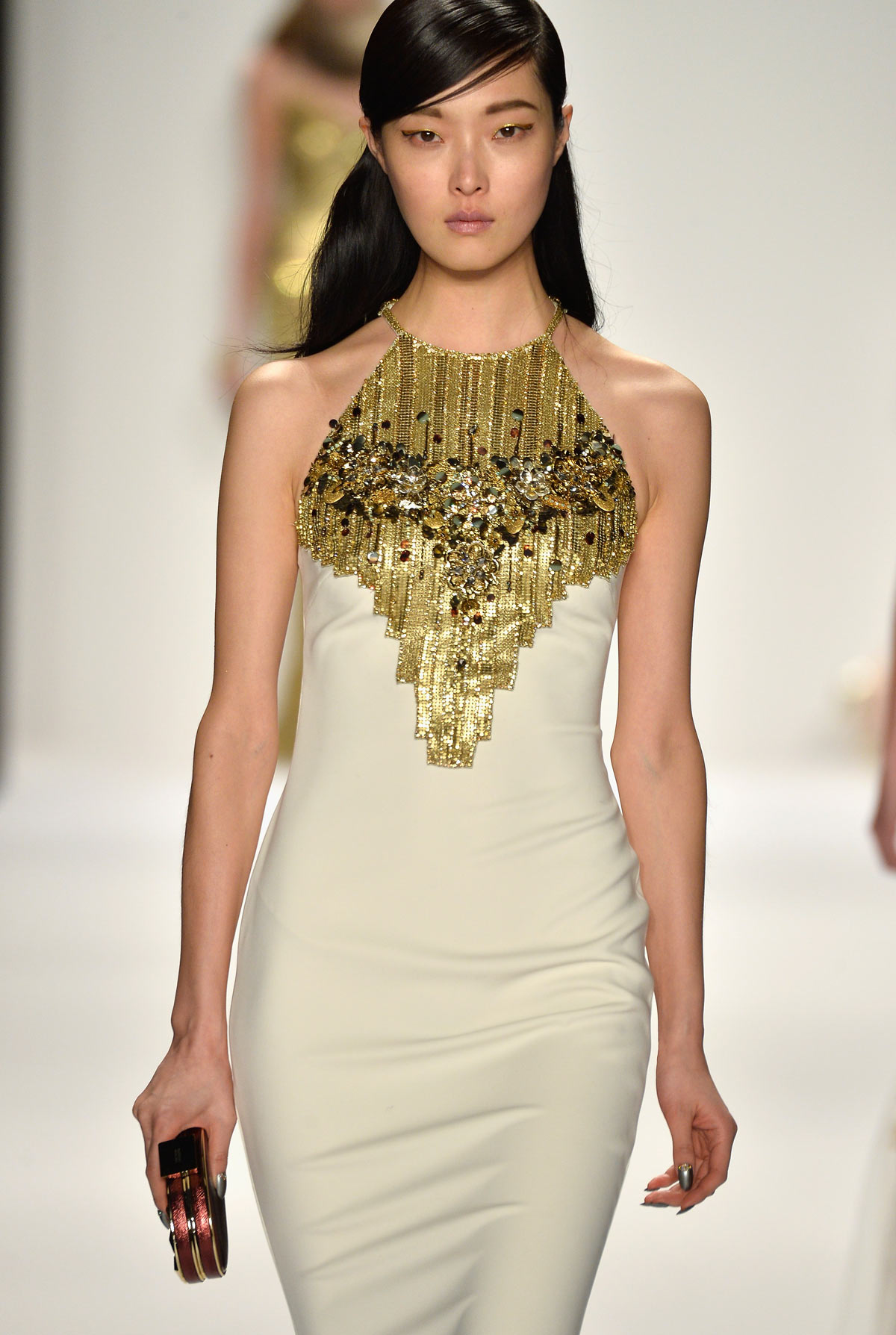 A model walks the runway at the Badgley Mischka fashion show during Mercedes-Benz Fashion Week Fall 2014 at The Theatre at Lincoln Center on February 11, 2014 in New York City.