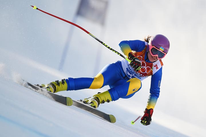 Ukraine's Bogdana Matsotska competes during the Women's Alpine Skiing Super-G at the Rosa Khutor Alpine Center during the Sochi Winter Olympics on February 15, 2014.   