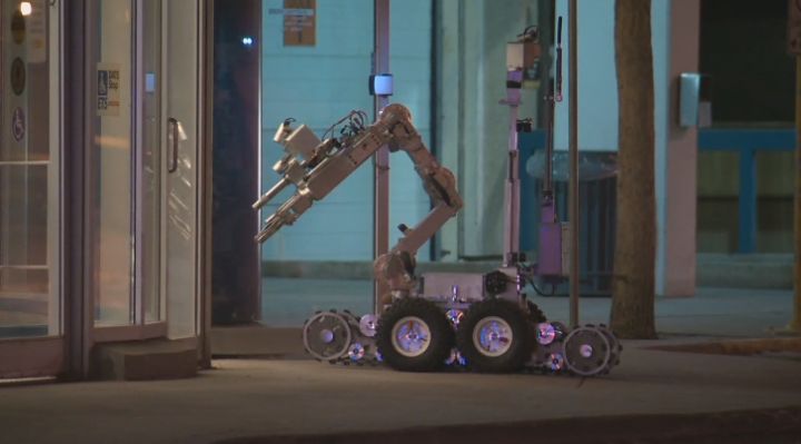 Edmonton police investigate after a suspicious package was left at a Londonderry Mall bank Thursday, Feb. 27, 2014.