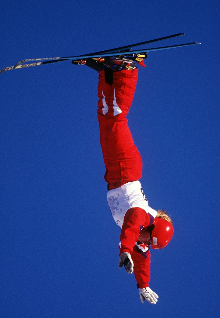 Canada's Caroline Olivier participating in the women's freestyle ski event at the 1994 Lillehammer Winter Olympics.