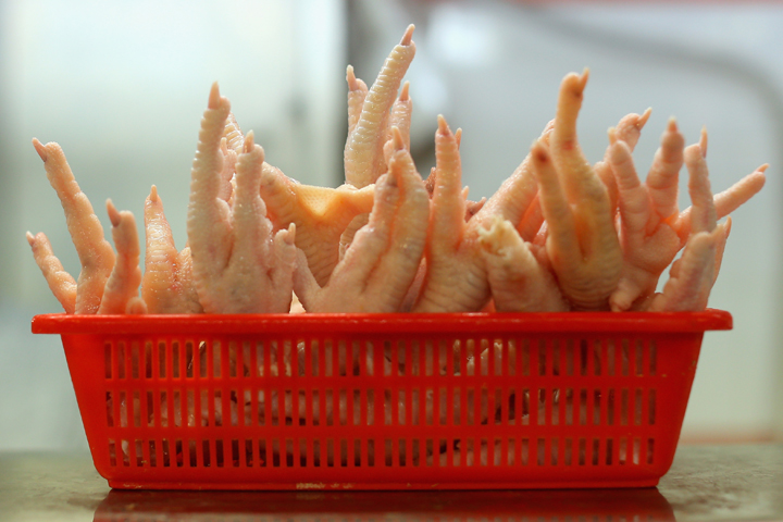 Chicken feet are displayed for sale at the Singapore Chinatown Complex Wet Market on February 21, 2013 in Singapore.