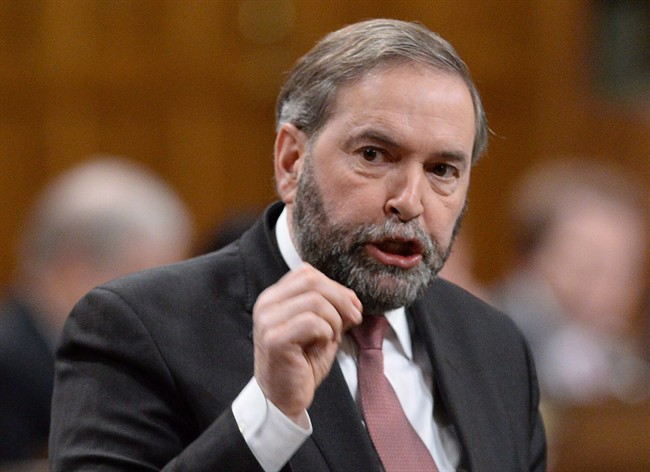 NDP Leader Tom Mulcair asks a question during question period in the House of Commons in Ottawa, Thursday, January 30, 2014.