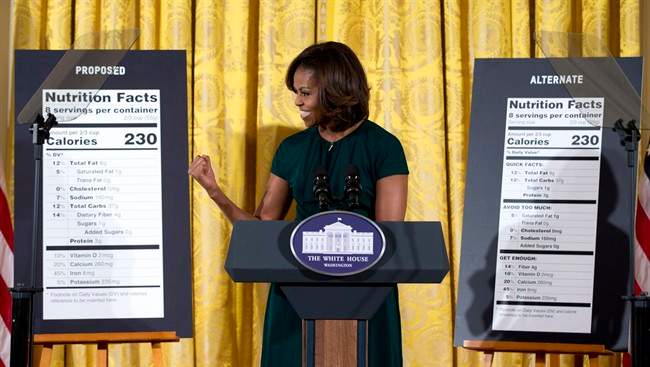 First lady Michelle Obama gestures as she speaks in the East Room of the White House in Washington,, Thursday, Feb. 27, 2014.