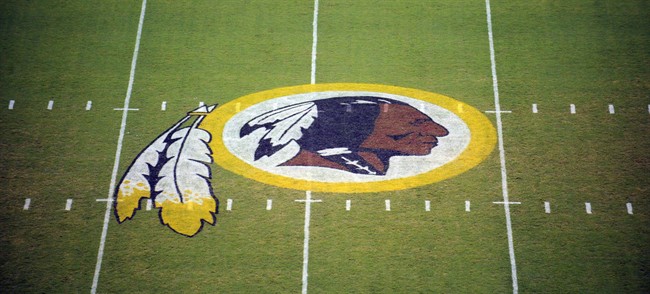 This Aug. 28, 2009 photo shows the Washington Redskins logo on the field in Landover, Md. 