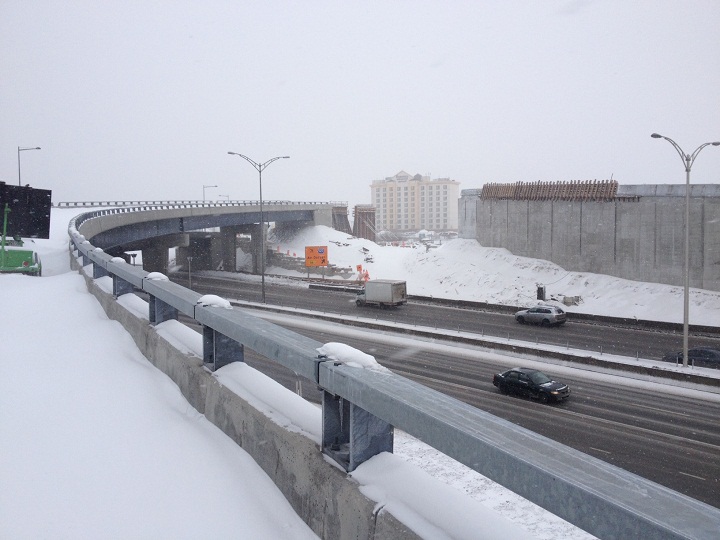 A section of the Dorval Interchange, dubbed the bridge to nowhere, in Montreal on February 5, 2014.