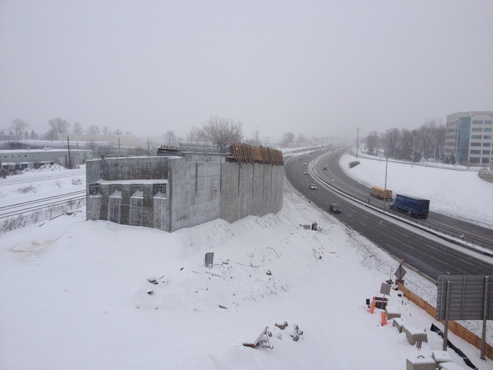 A section of the Dorval Interchange, dubbed the bridge to nowhere, in Montreal on February 5, 2014.