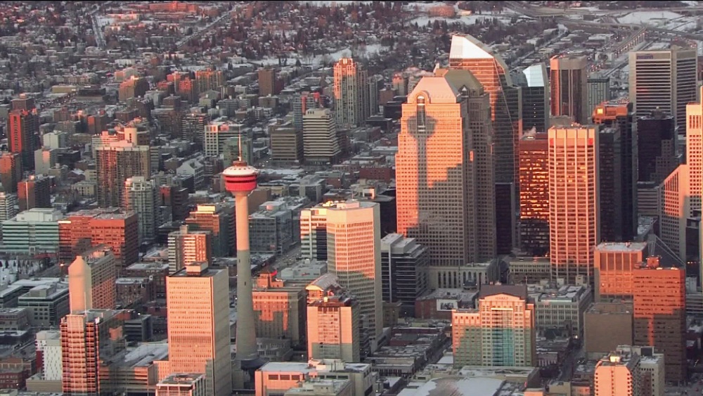 An aerial view of downtown Calgary.