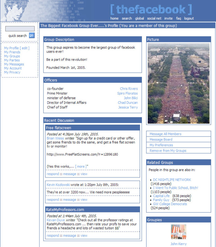 This is what Facebook profile’s looked like when first introduced in 2004. (Image courtesy of Facebook Inc.)