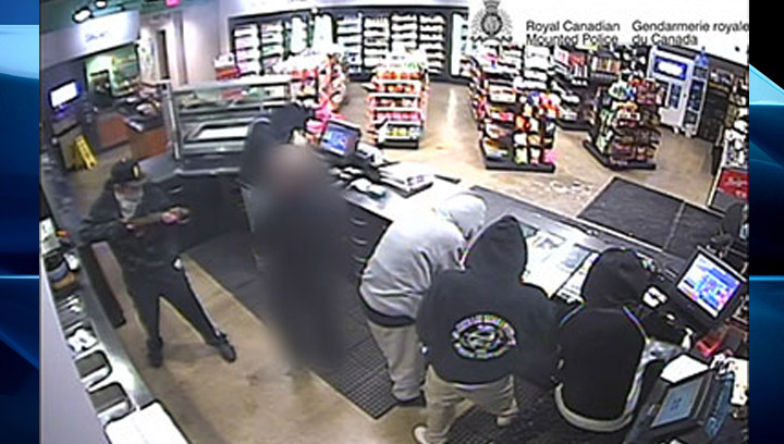 RCMP have released surveillance photos of the suspects in an armed robbery of a Hague, Saskatchewan gas station.