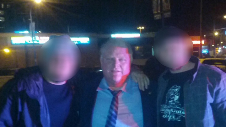 A picture taken of Rob Ford outside a Shell gas station in Metro Vancouver, where he was ticketed by RCMP for jaywalking.