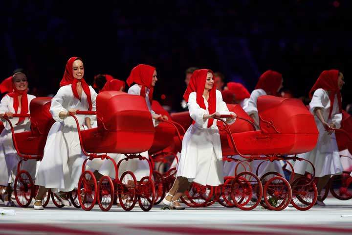 Women with baby carriages at the Opening Ceremony