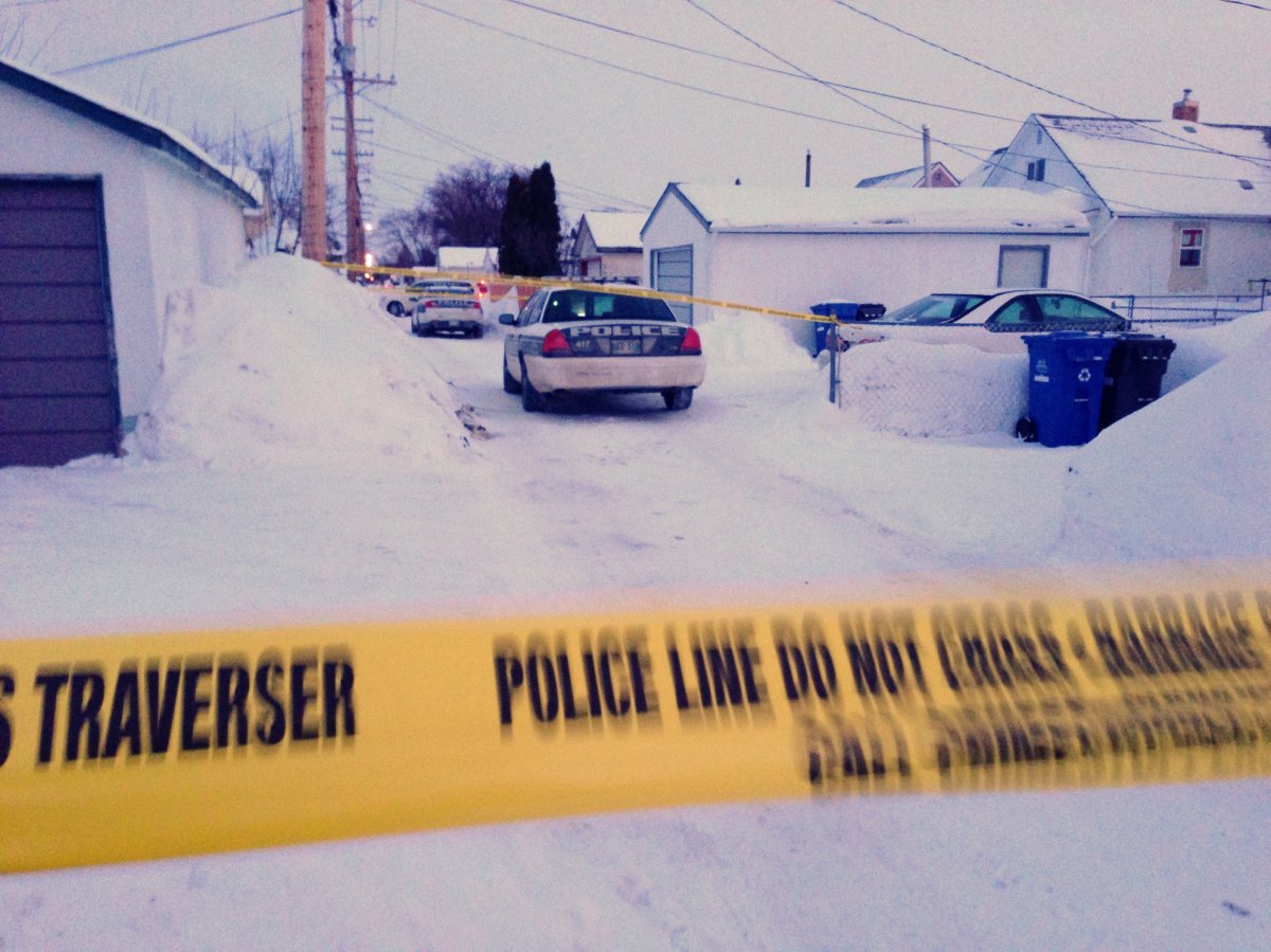 Winnipeg Police on scene in a back lane off Harbison Avenue East on February 23, 2014.