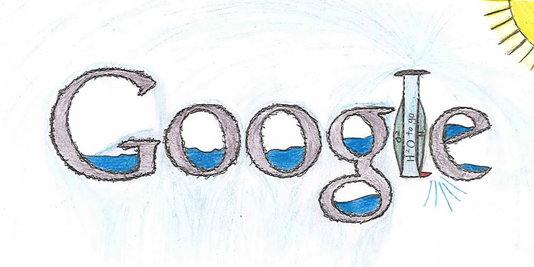 Lovepreet Singh Dhaliwal’s Google doodle of a water bottle that makes water.